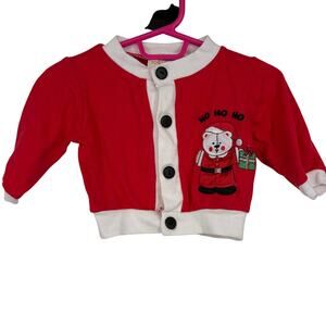 To The Max USA Baby Vintage Red Santa Bear Ho Ho Ho Button Up Cardigan 6-12 Mo